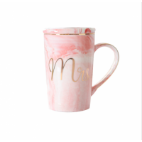 Wholesale Custom Printed Porcelain Calacata Grey Pink Marble Mr And Mrs Ceramic Coffee Cup Gift Mug With Lid And Spoon