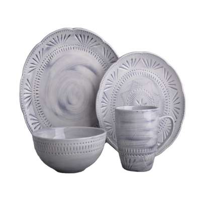 New product round embossed stoneware dinner set