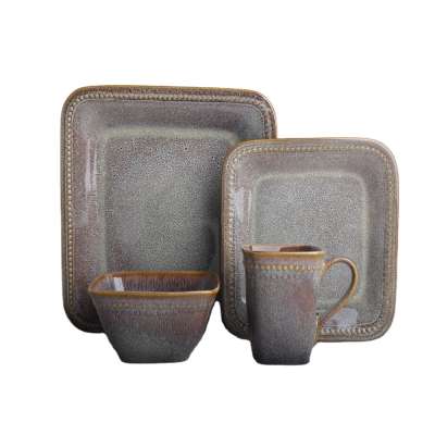 Square embossed reactive glazed stoneware dinner set