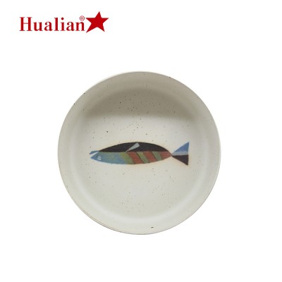 HUALIAN manufacturer hand made durable round shape white reusable ceramic pet bowl for dog cat use at home