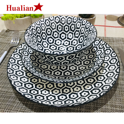 Hunan hualian top choice 12PCS Stone Touching dinner set fine bone china customized ceramic luxury porcelain dinnerware set