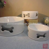 BSCI Factory directly ceramic white pet bowls with decal