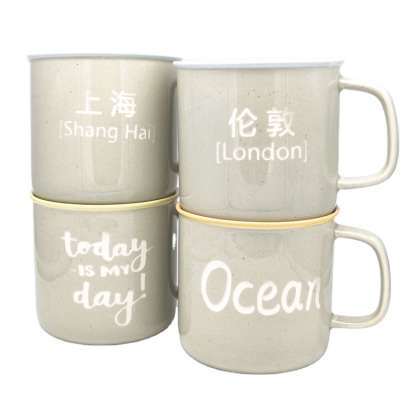 414ml Hight Quality Good Price Enamel Handle Ceramic Coffee Mug Ceramic City Name Coffee Mug with shinny color glaze