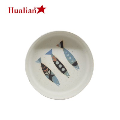 HUALIAN stoneware material white fish pattern ceramic dog cat 6.5" pet bowl